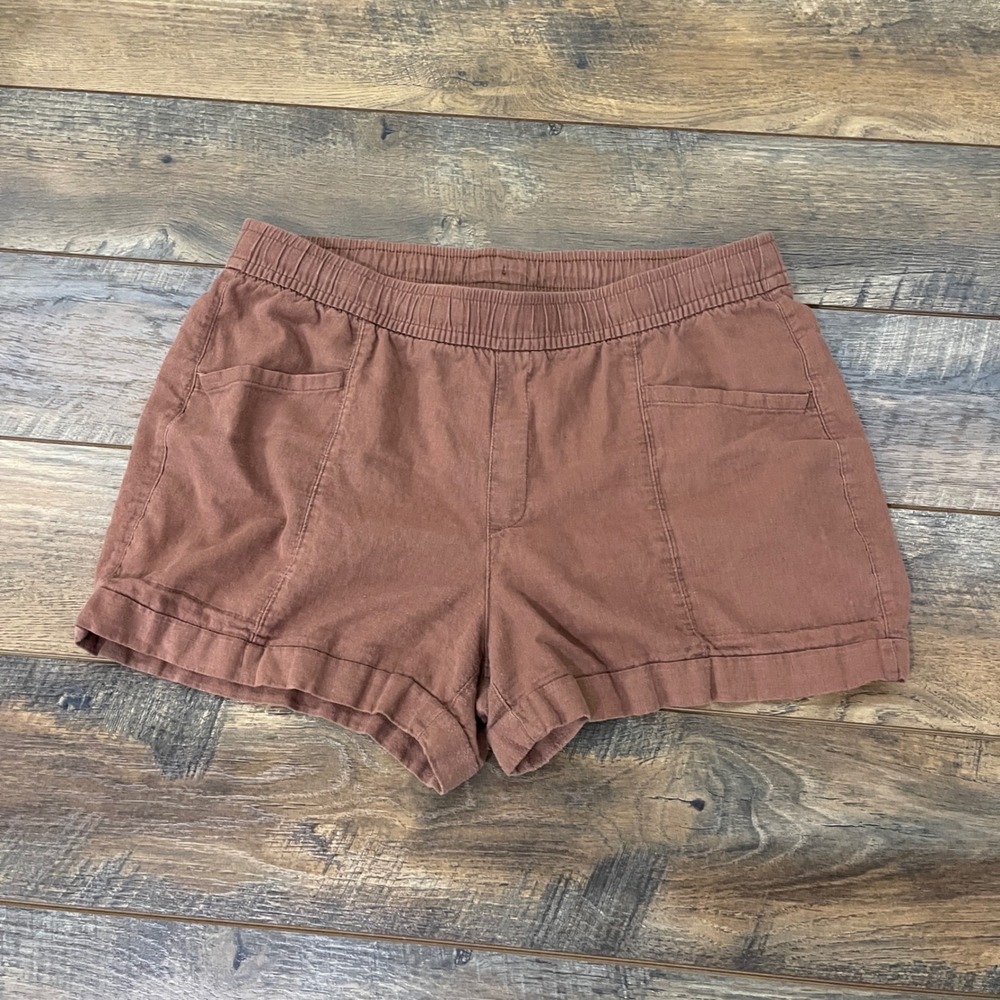Old Navy Womens L Brown Linen Blend Elastic Waist Casual Shorts Coastal Minimal